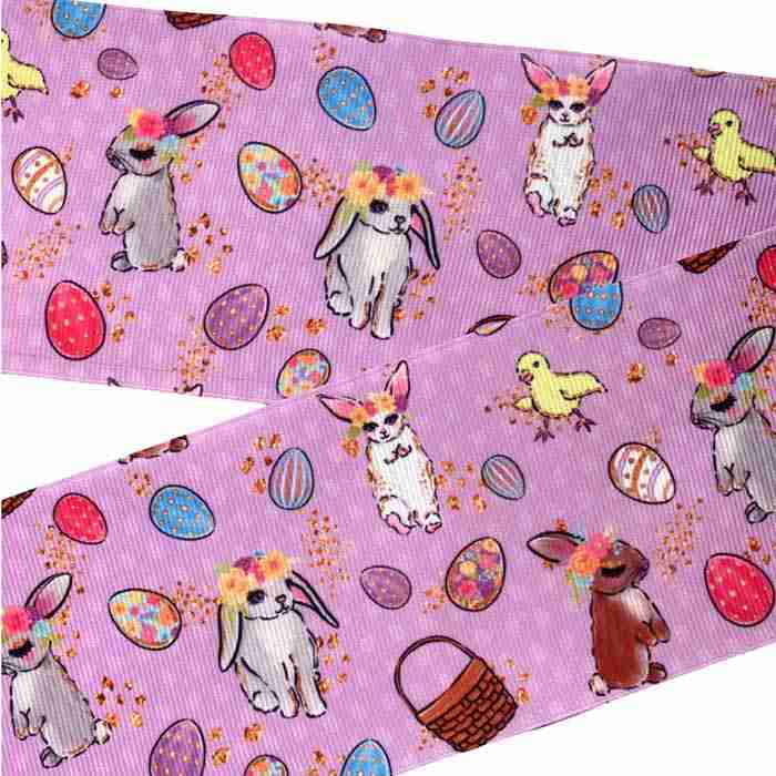 Yarda de Estampado 7.5cm Pascua fondo Lila