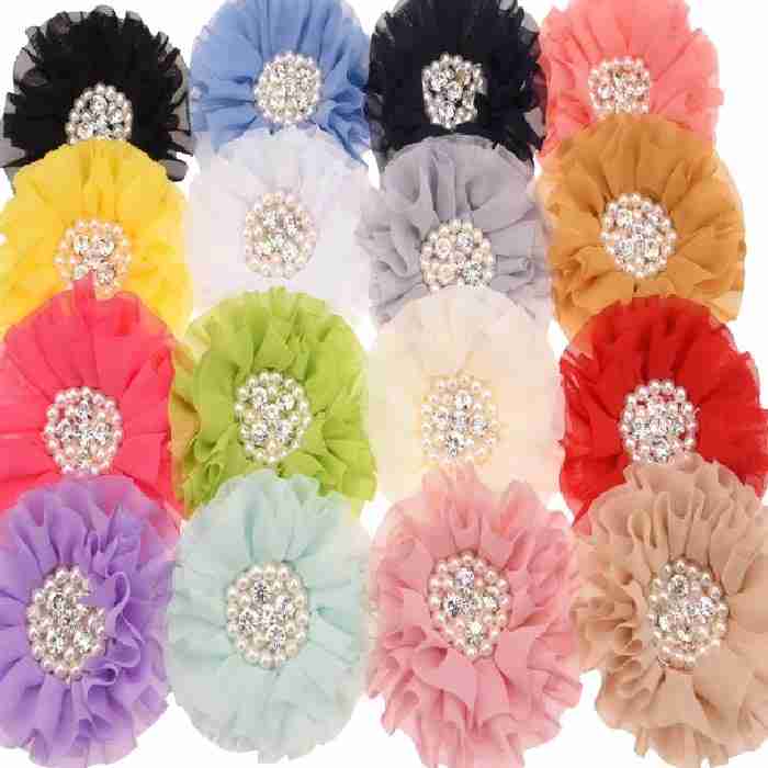 Kit de 3 Flores Grandes de Shiffón con Diamantes y Perlas