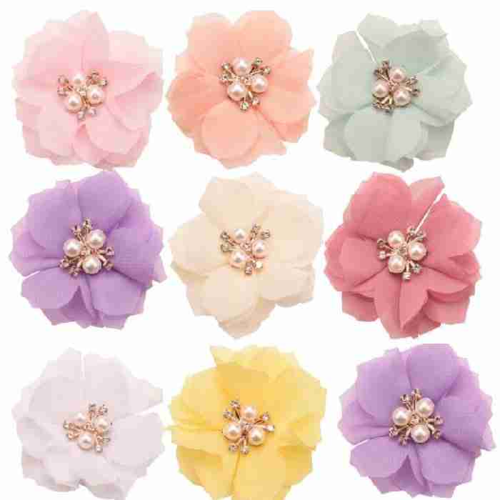 Kit de 4 Flores de Shiffón con Centro de Pedrería