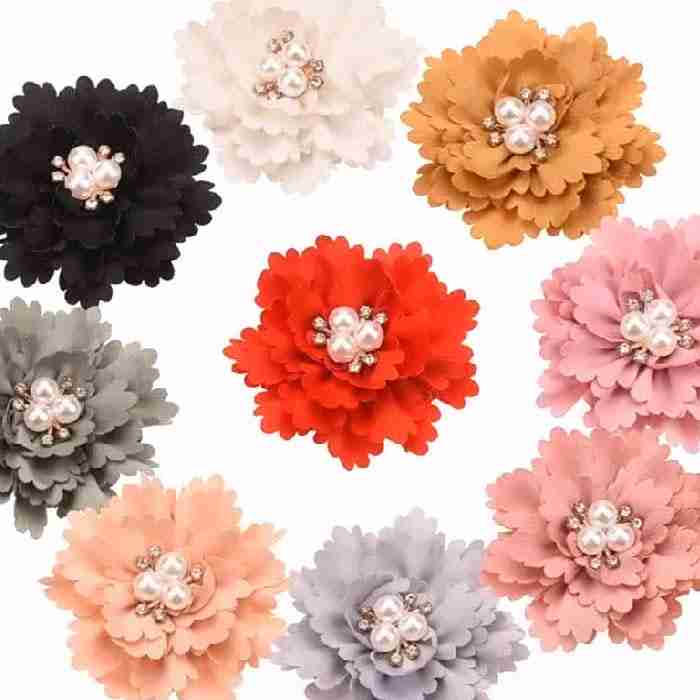 Kit de 4 Flores de Tela con Centro de Pedrería