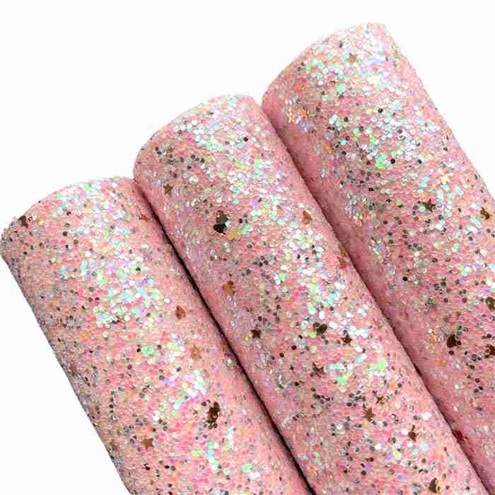 Tramo de Vinil Escarchado Rosa Bebé Aplicaciones Doradas