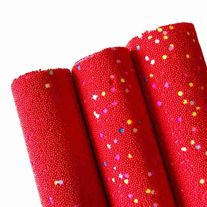 Tramo de Vinil Caviar Rojo con escarchas coloridas