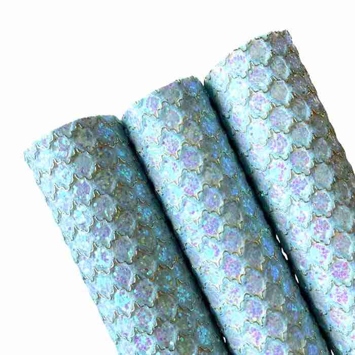 Tramo de Vinil Escarchado Cielo Hilo Dorado