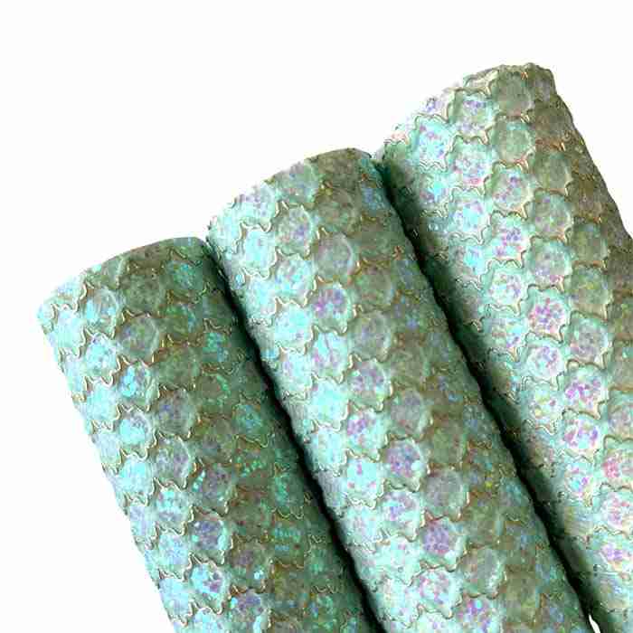 Tramo de Vinil Escarchado Menta Hilo Dorado