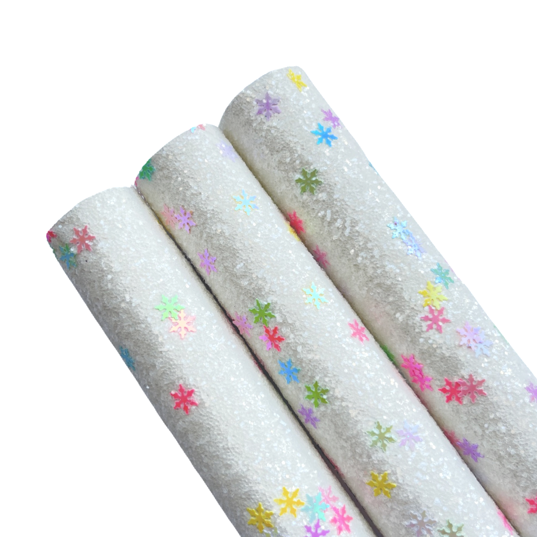 Tramo de Vinil Escarchado Blancos Copos de Colores