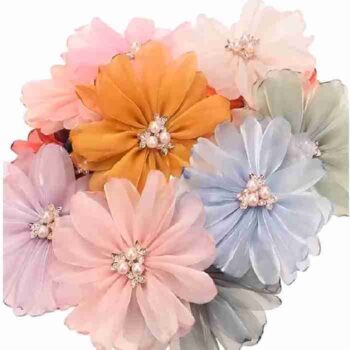 Kit de 4 Flores de Shiffón Satinado orilla quemada Pedrería