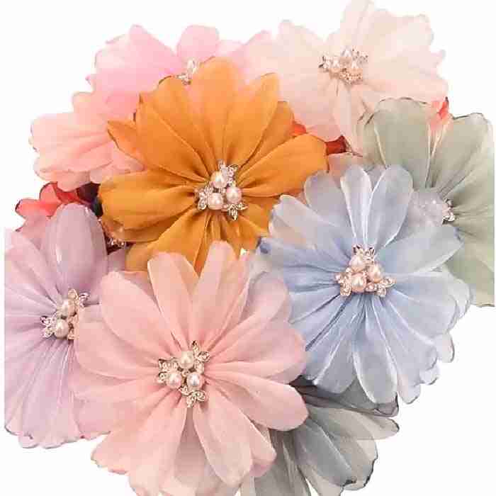 Kit de 4 Flores de Shiffón Satinado orilla quemada Pedrería