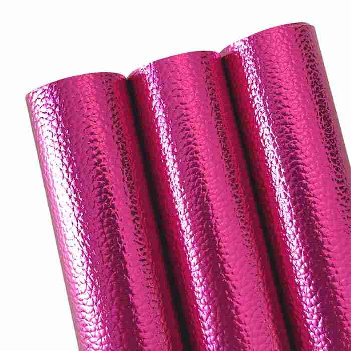 Tramo de Vinil Litchi Metálico Fresa