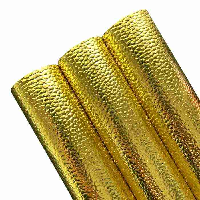 Tramo de Vinil Litchi Metálico Amarillo