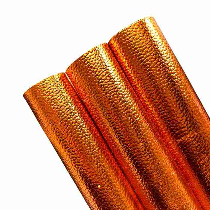 Tramo de Vinil Litchi Metálico Anaranjado