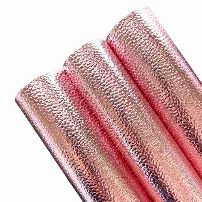Tramo de Vinil Litchi Metálico Rosa Bebé