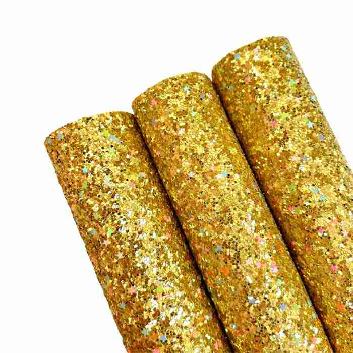 Tramo de Vinil Escarchado Dorado con Estrellitas