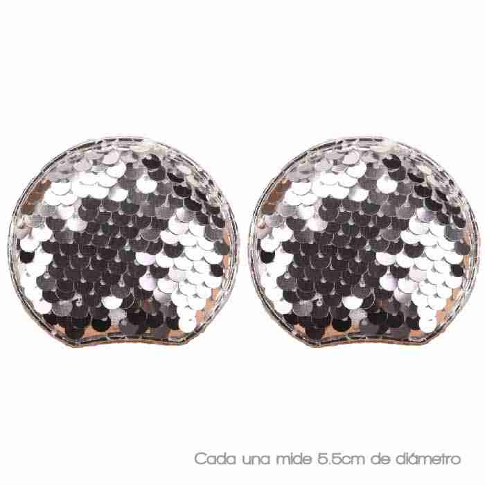 Par de Orejitas redondas Lentejuela Rev. Plateada
