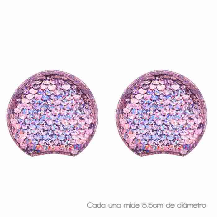 Par de Orejitas redondas Lentejuela Rev. Rosada