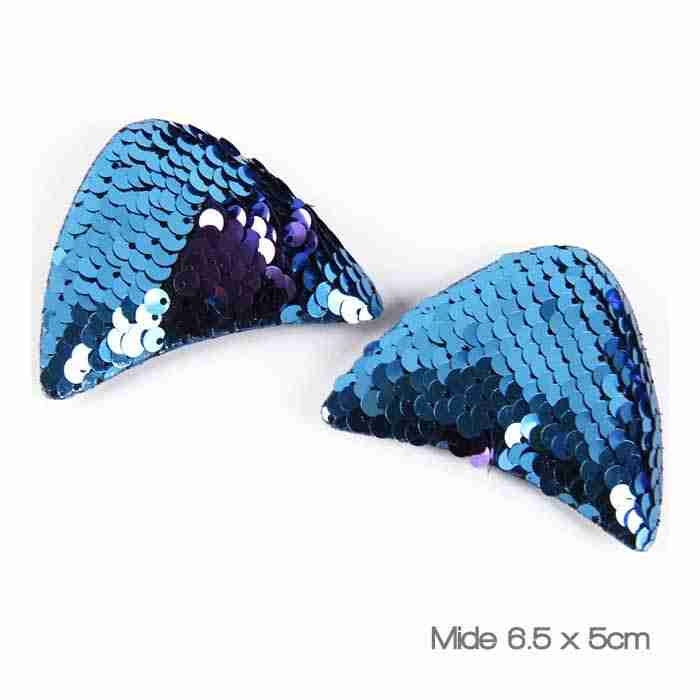 Par de Orejitas de Gato Lentejuela Rev. Turquesa