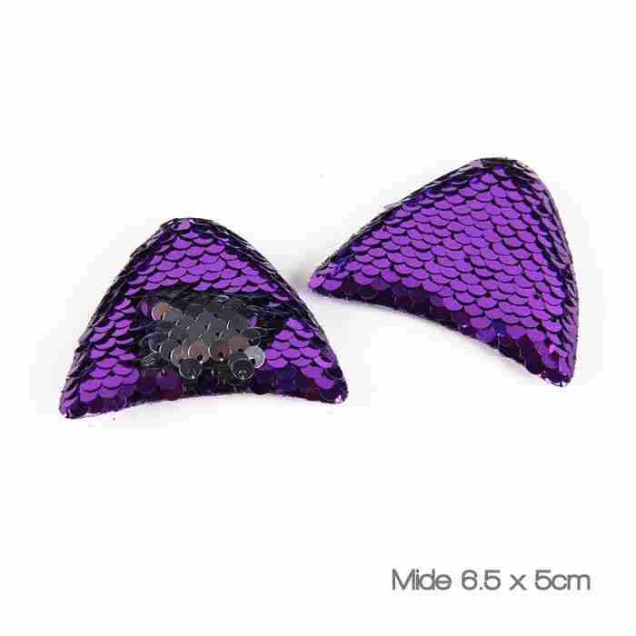 Par de Orejitas de Gato Lentejuela Rev. Morada