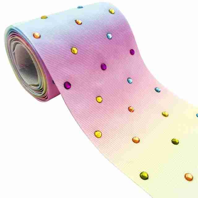 Yarda de Listón Estampado 7.5cm Arcoíris Cristales Colores