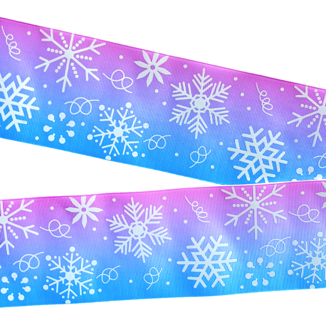 Yarda de Listón Fluorescente 7.5cm Cielo-Rosa Copos