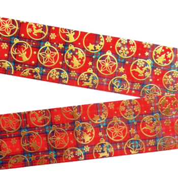 Yarda de Listón 7.5 Estampado Escocés- Holograma esferas doradas