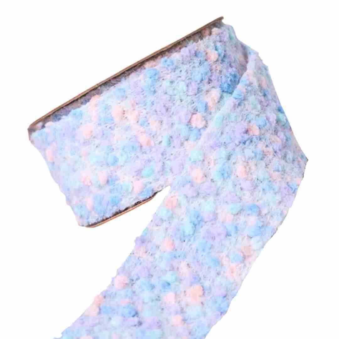 Yarda de Listón 3.5cm Mini Pompones Rosa y Lila