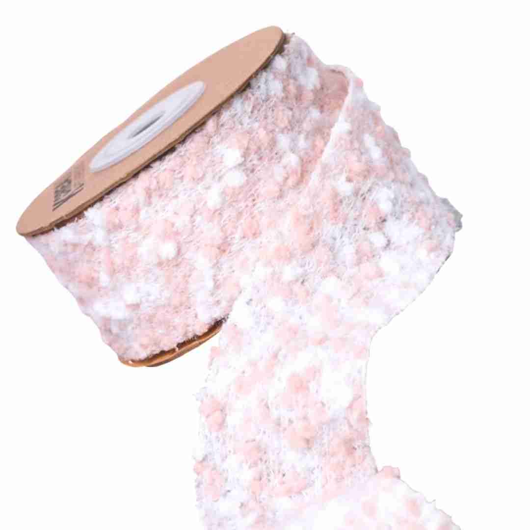 Yarda de Listón 3.5cm Mini Pompones Rosa y Blanco