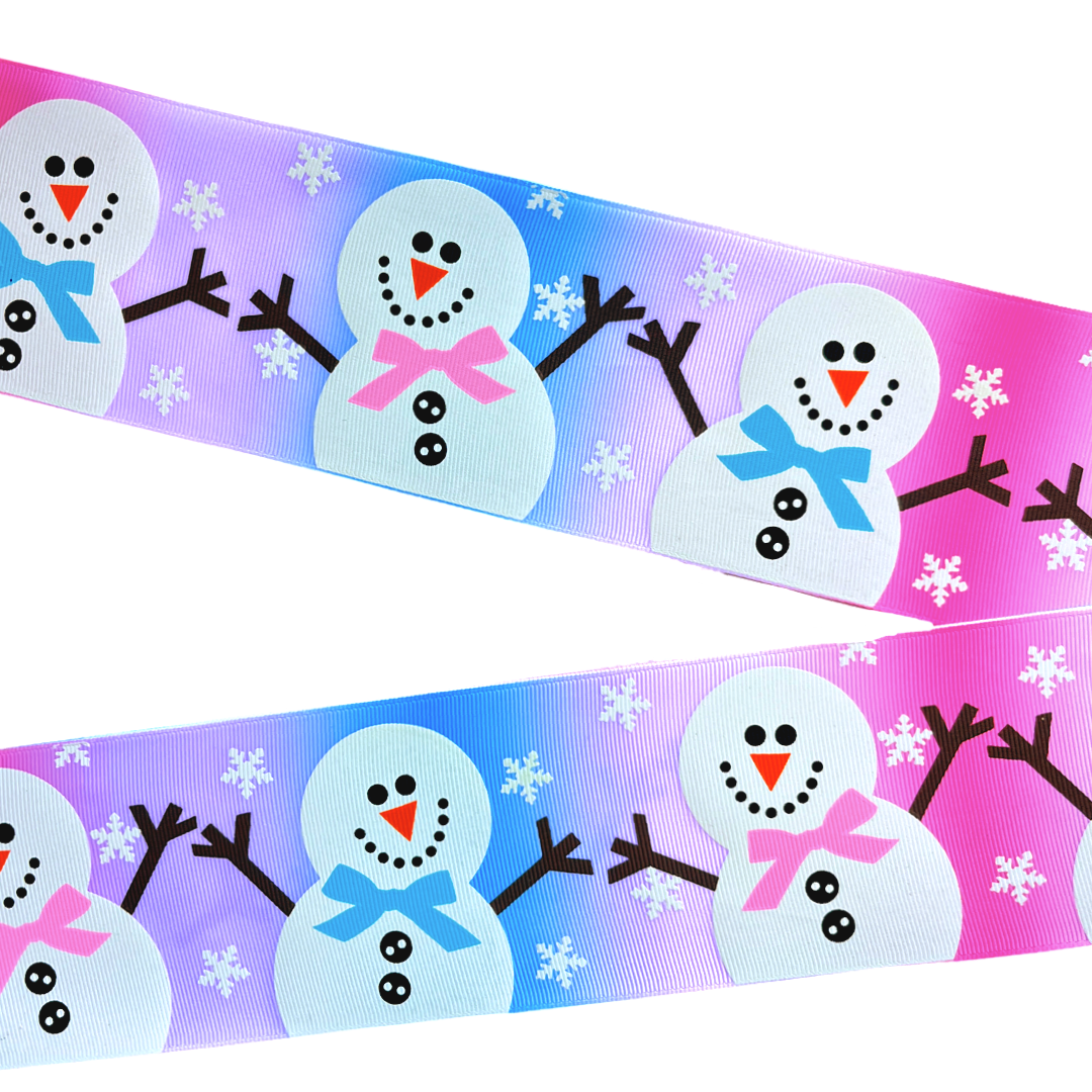 Yarda de Listón Fluorescente 7.5cm Cielo Rosa Snowman