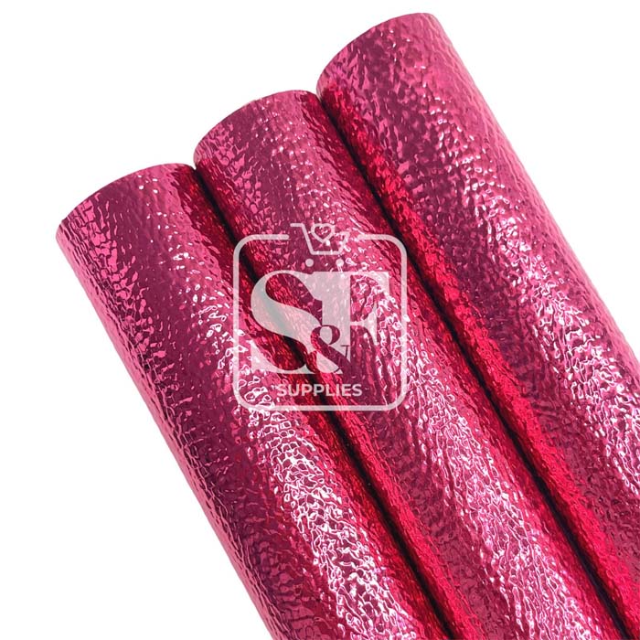 Tramo de Vinil Litchi Metálico Fresa