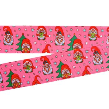 Yarda de Listón Estampado 3.8 Gnomo fondo Rosa