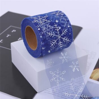 Yarda de Tul Azul con copos Plateados 8cm