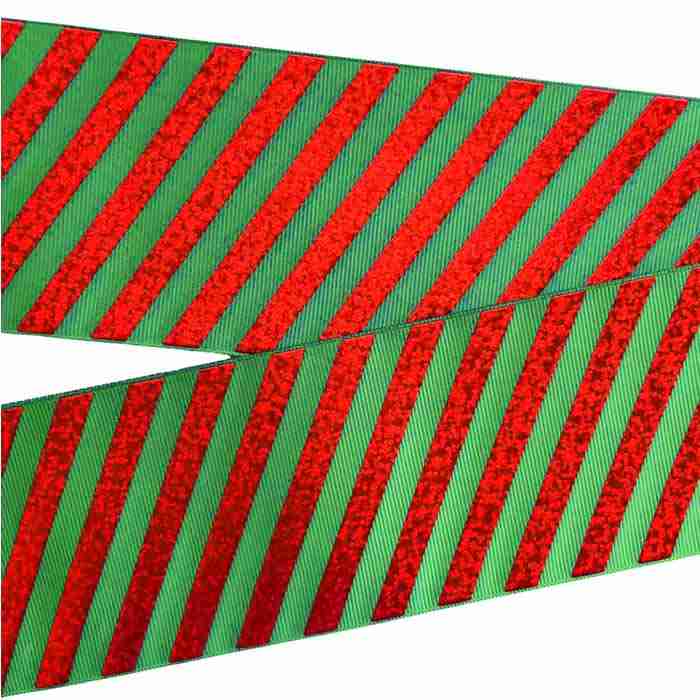 Yarda de Listón 7.5 Verde Bandera - Holograma Rojo Diagonal