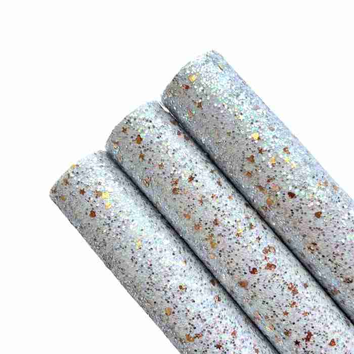 Tramo de Vinil Escarchado Plata Aplicaciones Doradas