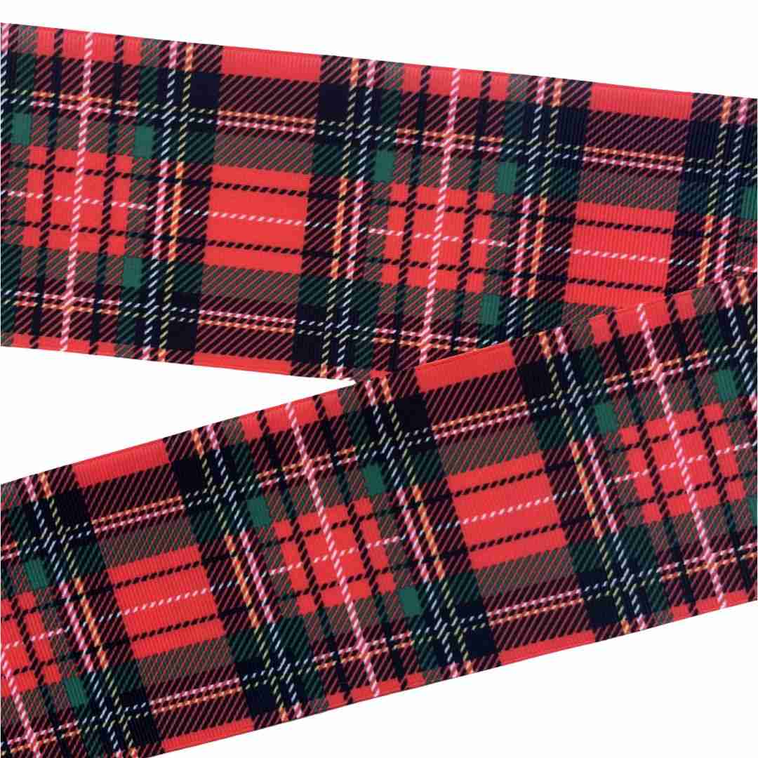 Yarda de Listón Estampado 7.5cm Escocés Navideño
