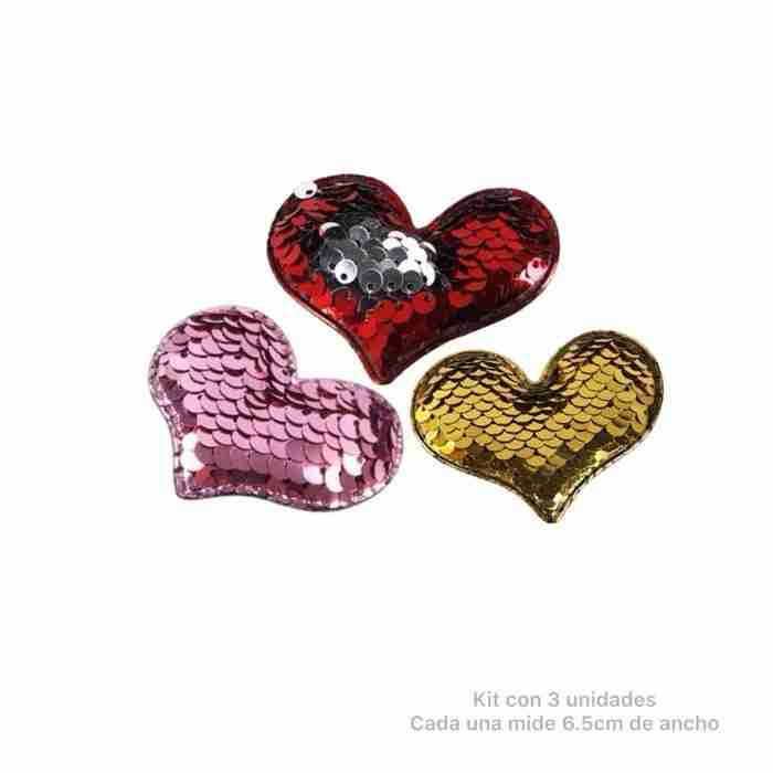 Kit de 3 Corazones Lentejuela Reversible