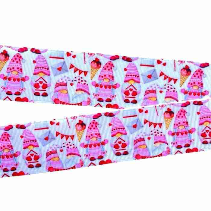 Yarda de Listón Estampado 3.8cm Gnomo San Valentín