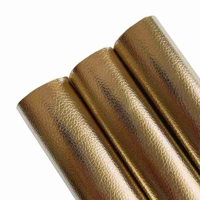 Tramo de Vinil Litchi Metálico Dorado