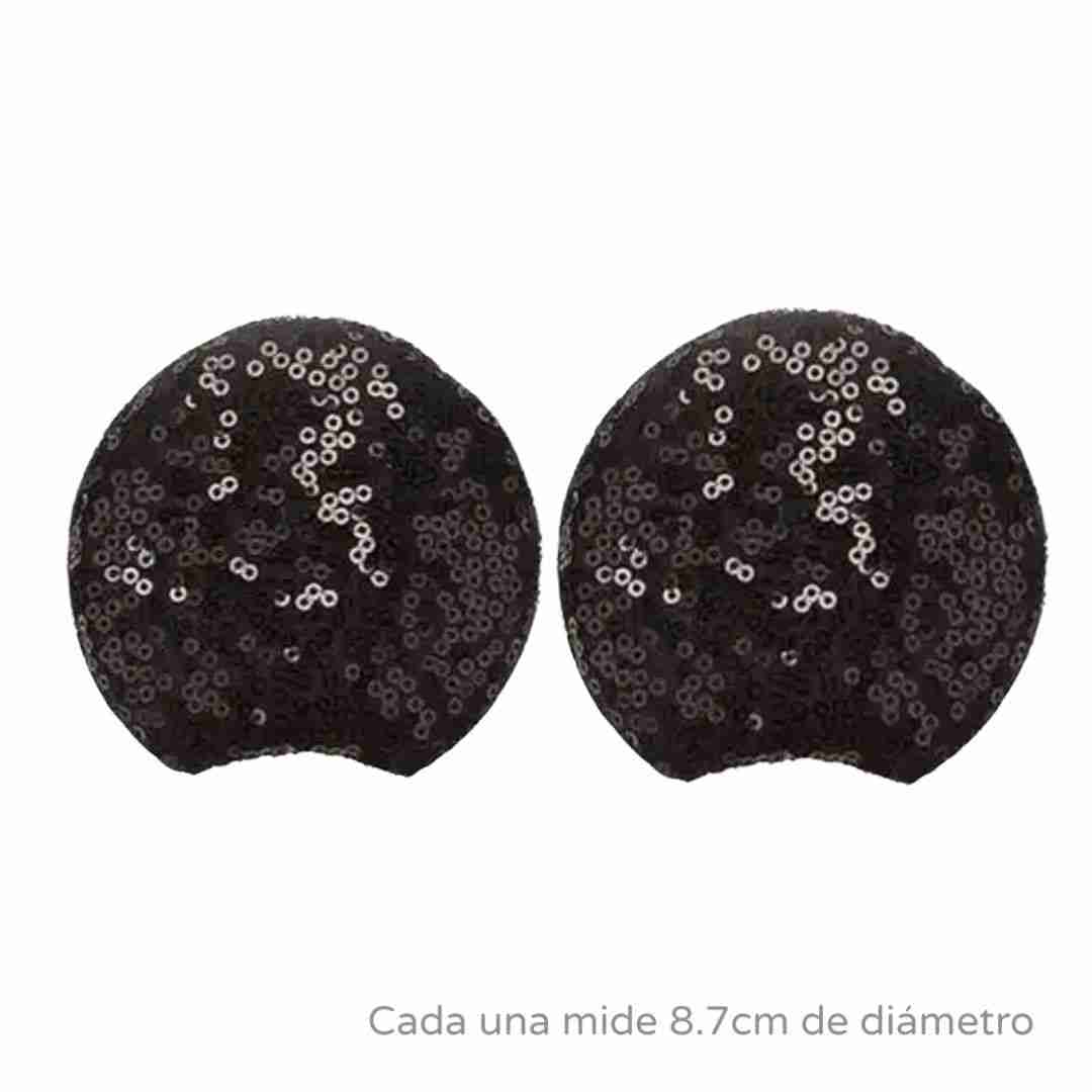 Par de Orejitas Negras redondas Lentejuela Fija