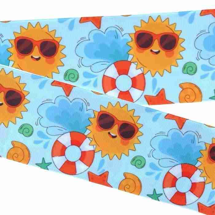 Yarda de Listón Estampado 7.5cm Sol con lentes