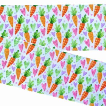 Yarda de Listón Estampado 7.5cm Zanahorias y Corazones