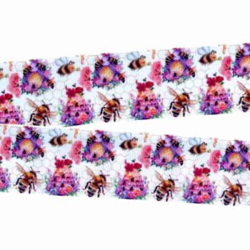Yarda de Listón Estampado 3.8 Abejitas y Flores
