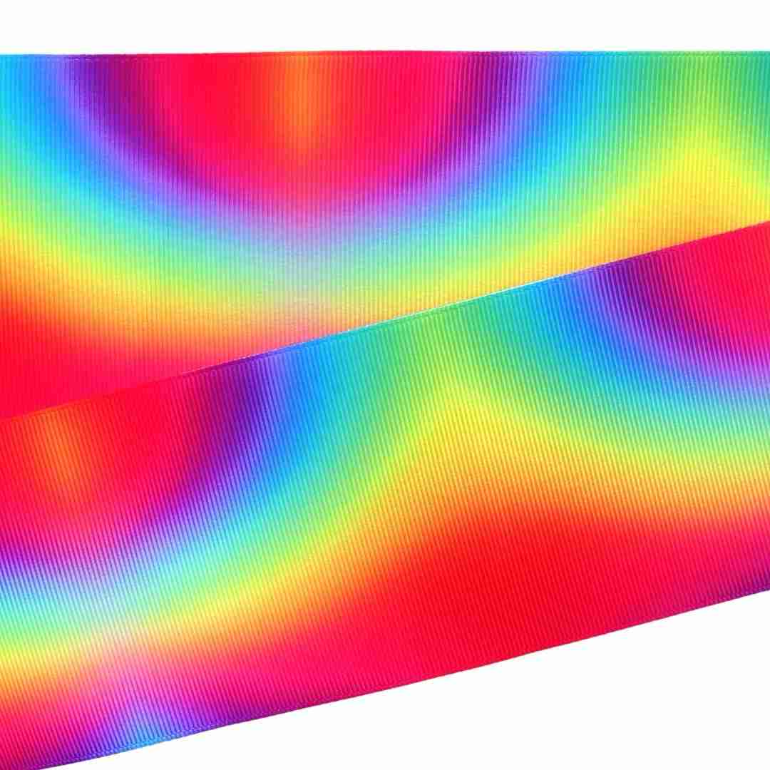 Yarda de Listón Estampado 7.5cm Aurora Boreal Arcoiris