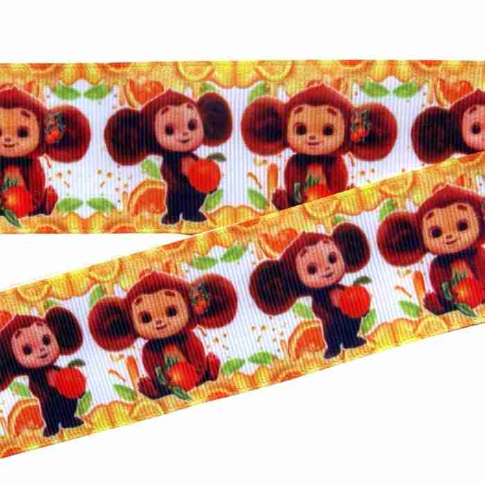 Yarda de Listón Estampado 3.8 Monito Naranja