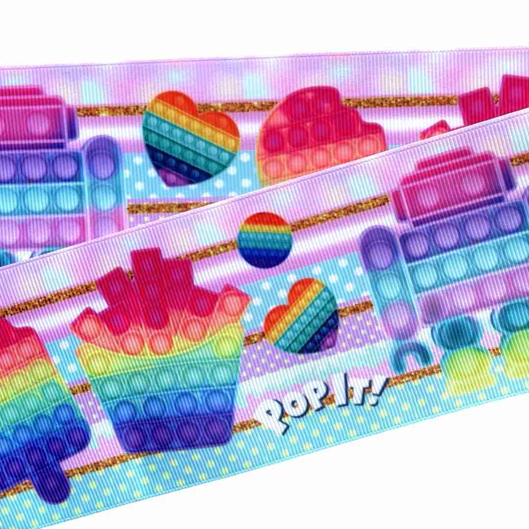 Yarda de Listón Estampado 7.5cm Popit Arcoiris