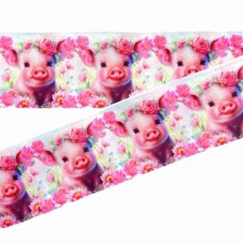 Yarda de Listón Estampado Satinado 3.8 Cerditos Tiernos