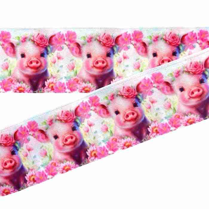 Yarda de Listón Estampado Satinado 3.8 Cerditos Tiernos