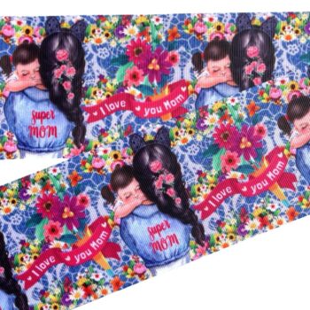 Yarda de Listón Estampado 7.5cm Super Mom