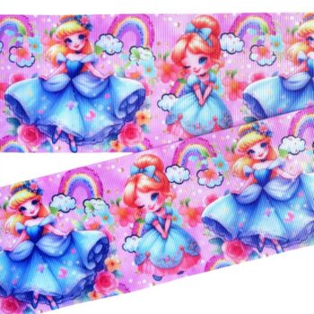 Yarda de Listón Estampado 7.5cm Cenicienta con Arcoíris