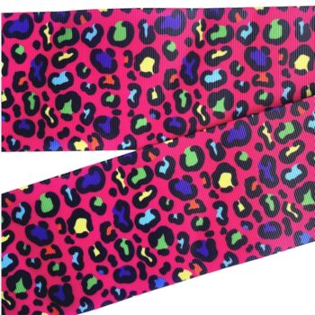 Yarda de Listón Estampado 7.5cm Animal Print Rosa Colorido