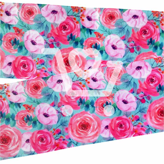 Yarda de  Estampado 7.5cm Collage Rosas y Eucalipto