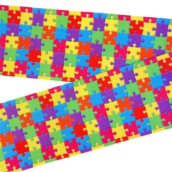 Yarda de Listón Estampado 7.5cm Bandera Autismo