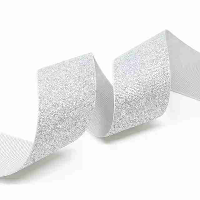 Yarda Listón de Acordonado con Glitter 3.8cm Plateado